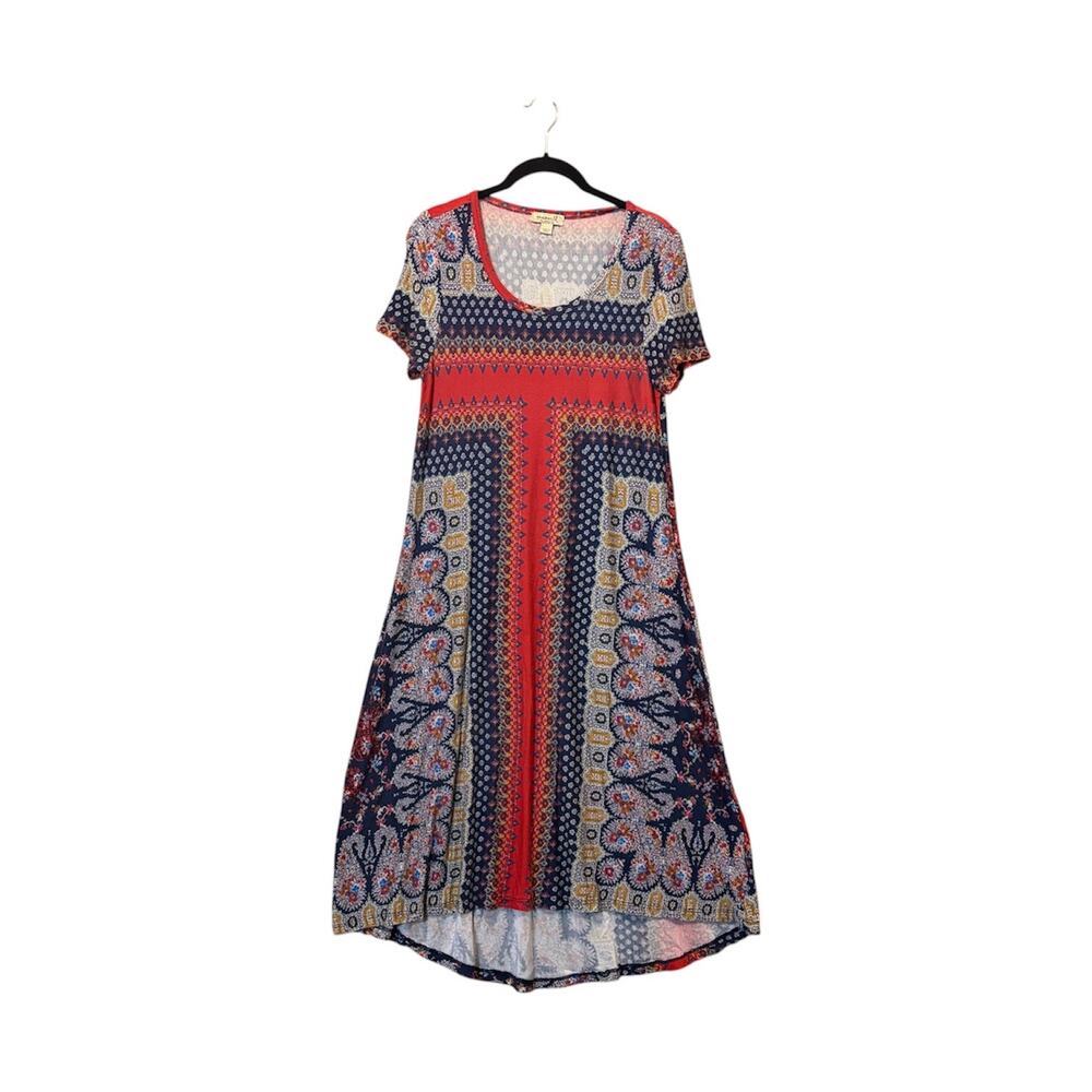 One World Women’s Dress Medium Boho Artsy Flowy Knit Viscose Stretch